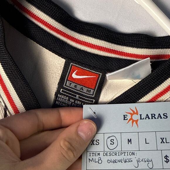 NIKE MLB Sleeveless V-neck Jersey Cream Black Striped Men's Size Small - Picture 5 of 5